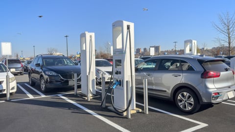 electric vehicles charging in a parking lot