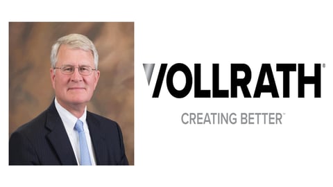 Tom Belot headshot & Vollrath logo