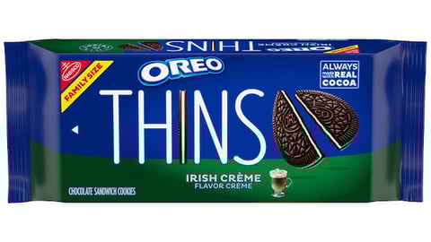 A bag of Oreo Irish Creme Thins 