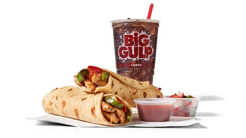 A chicken fajita and a Big Gulp at 7-Eleven restaurants