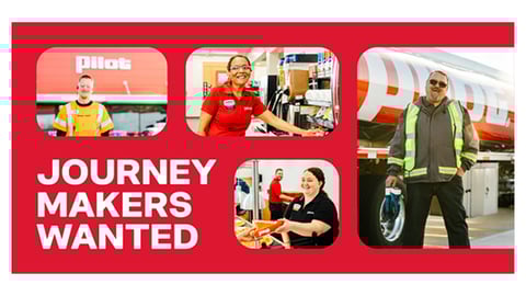 A Pilot promotion for its hiring initiative showing employees and the phrase Journey Makers Wanted