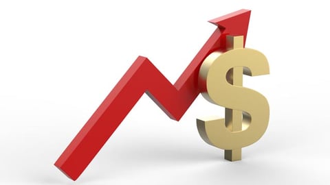 An upward arrow and a dollar sign