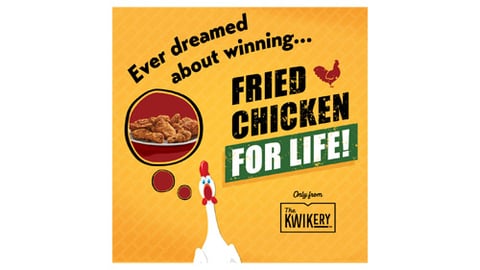 A promotion for Kwik Trip's fried chicken for life sweepstakes