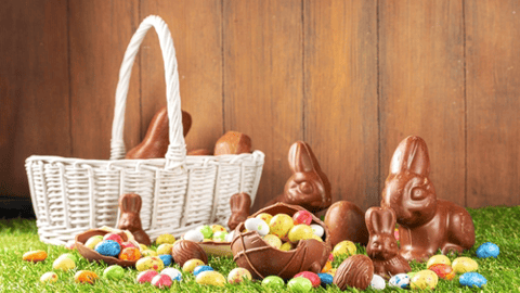 Easter basket with chocolate bunnies