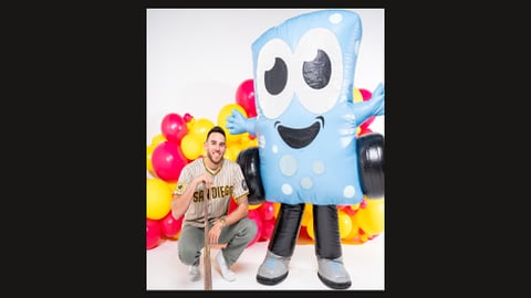 Soapy Joe's mascot with Padres' pitcher Joe Musgrove