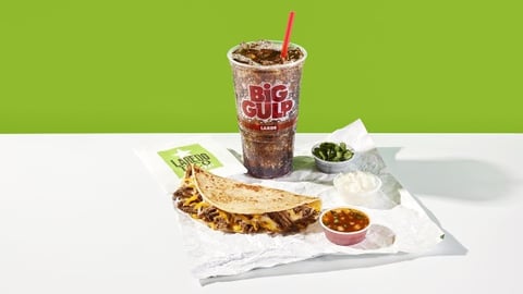 A Quesabirria and Big Gulp from Laredo Taco 