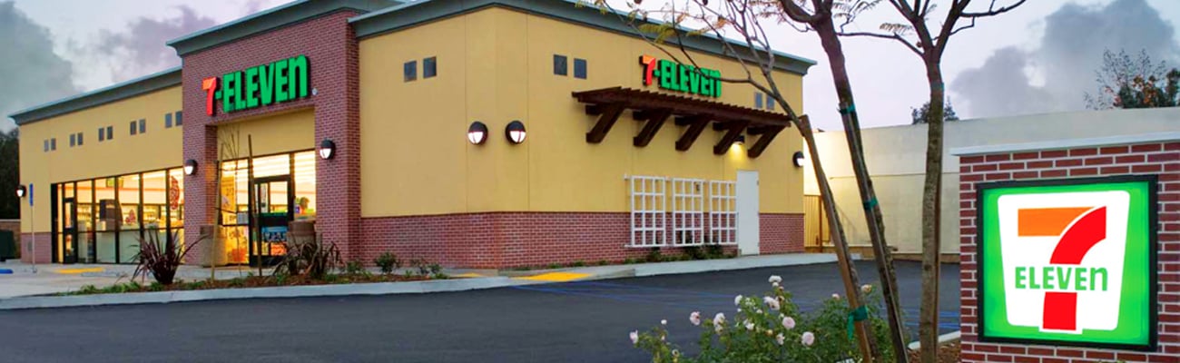 The exterior of a 7-Eleven convenience store