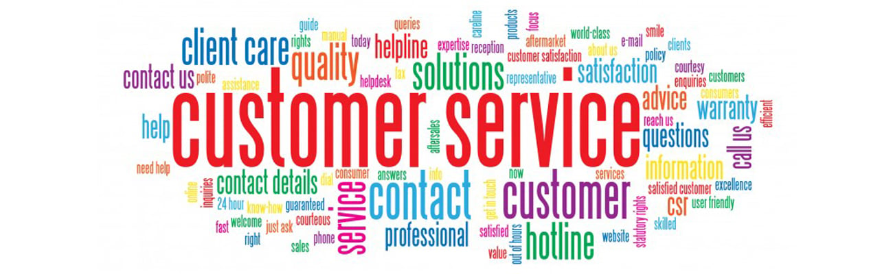 A collage of a customer service words