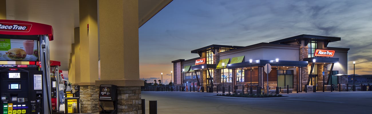 The exterior of a RaceTrac convenience store and gas station