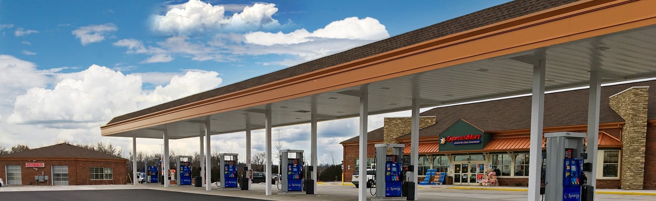 The exterior of an Express Mart Around the Clock convenience store