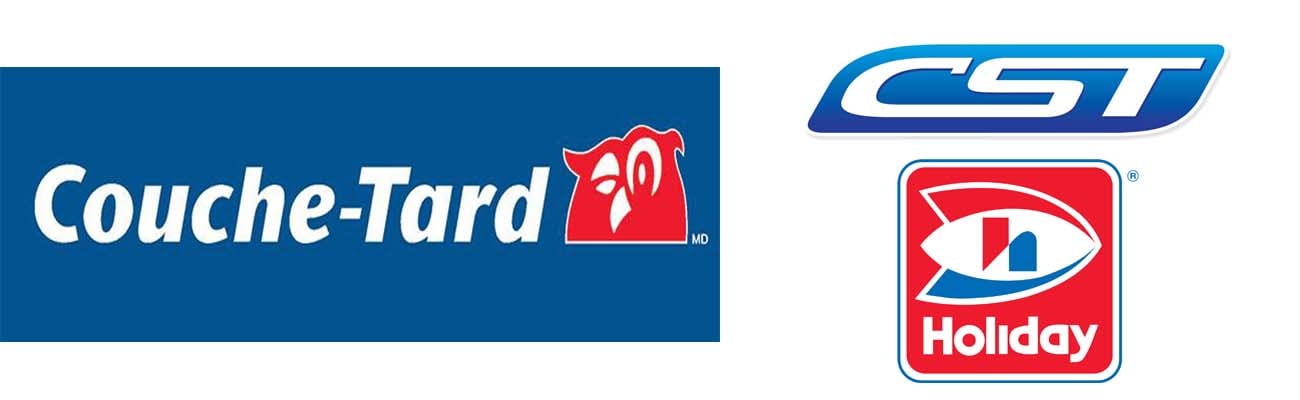 Logos for Couche-Tard, CST Brands and Holiday Cos.