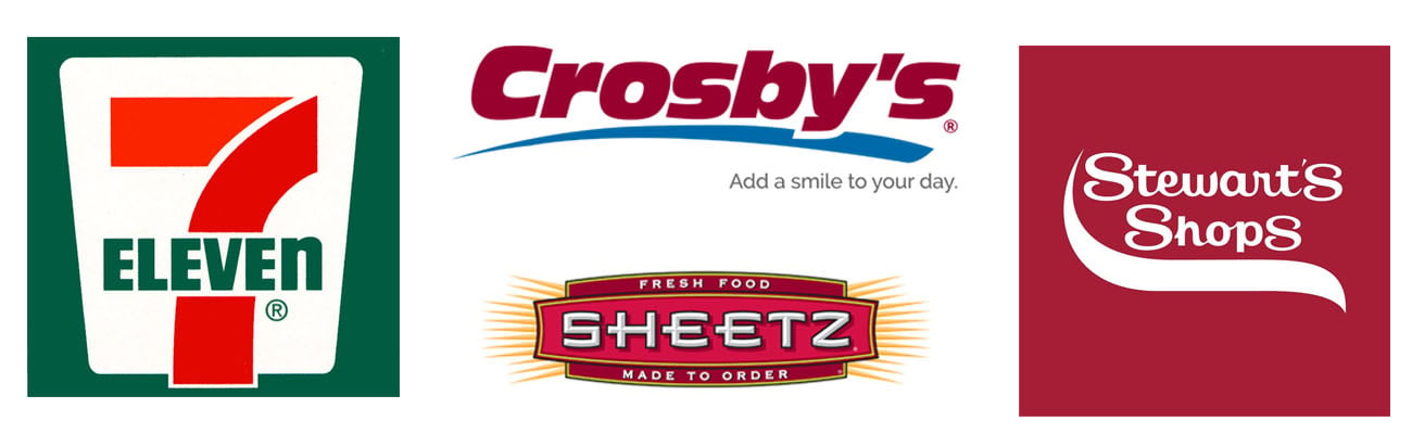 Logos for 7-Eleven, Sheetz, Crosby's and Stewart's Shops