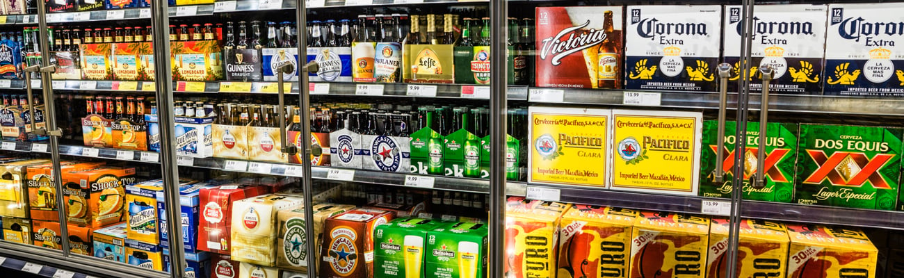 A beer cooler in a store