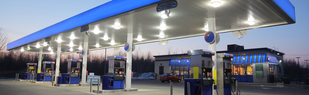 the exterior of a convenience store and gas station