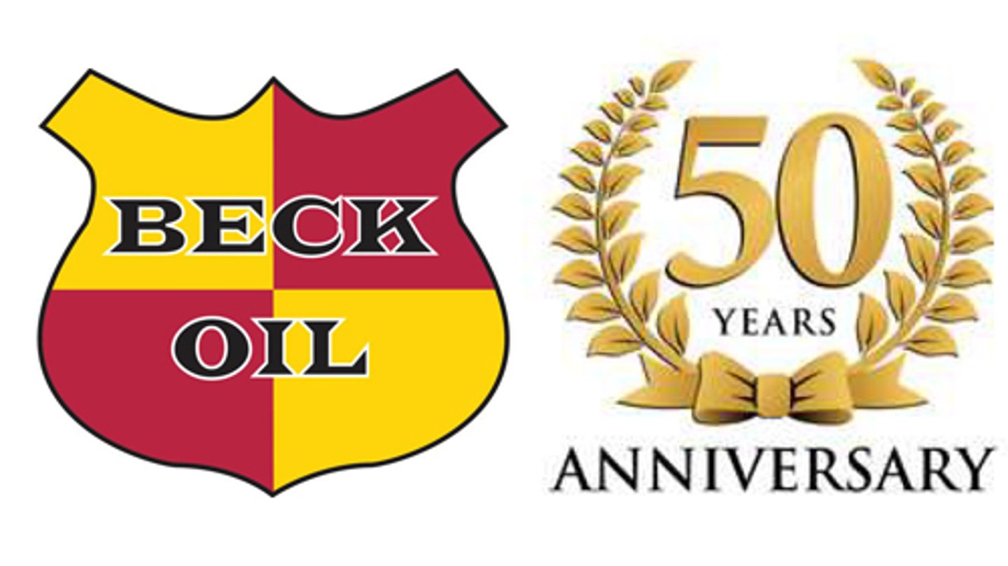 Beck Oil logo combined with a 50th anniversary ribbon