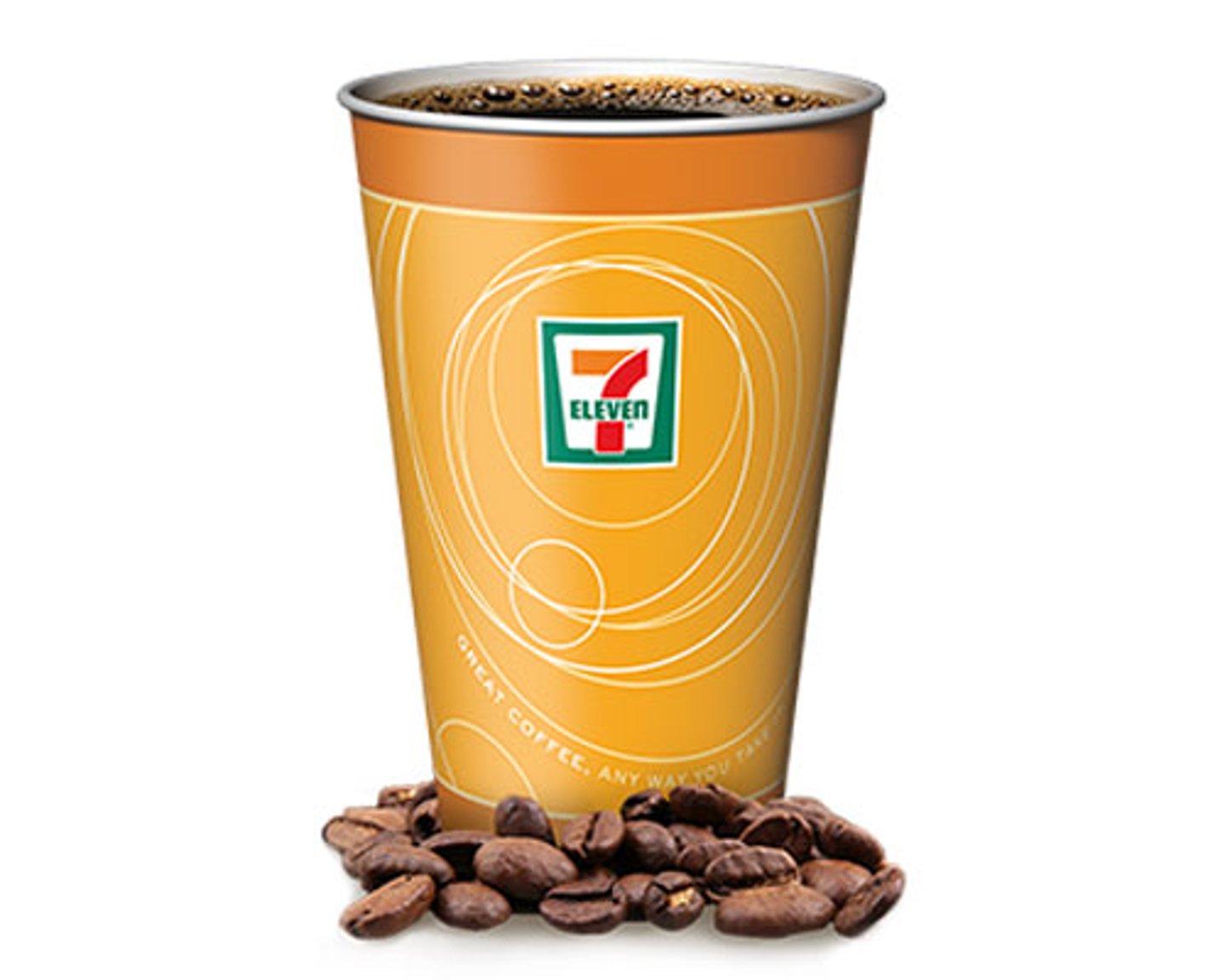 cup of 7-Eleven coffee with coffee beans