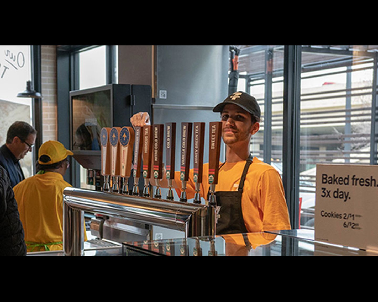 Novelty beverages such as nitro cold brew, kombucha and organic teas are on tap.