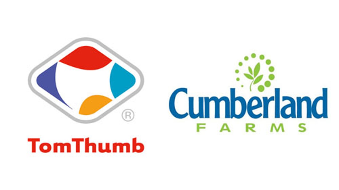 Logos for Tom Thumb and Cumberland Farms convenience stores