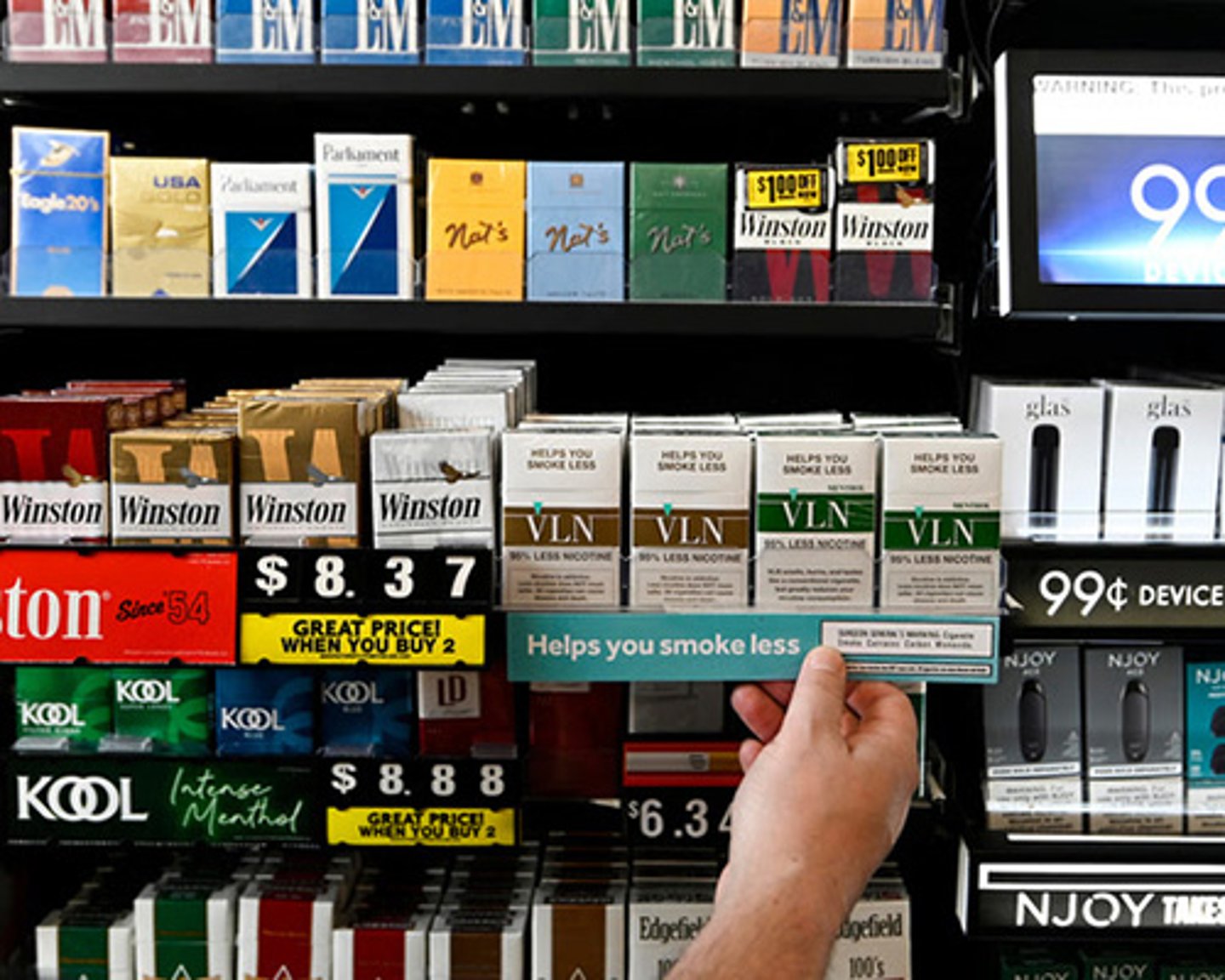 VLN cigarettes on the shelf