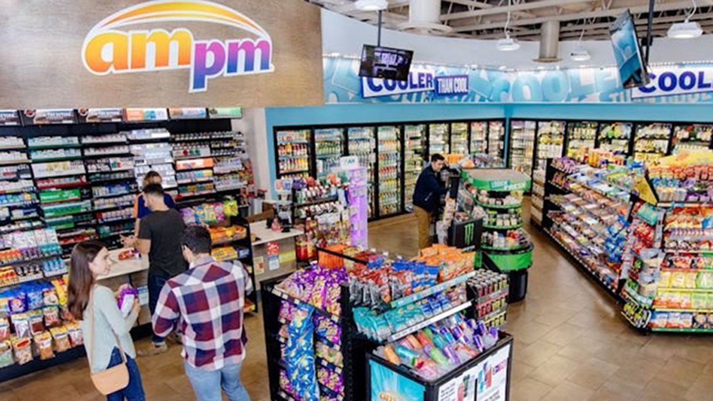 Inside an ampm convenience store