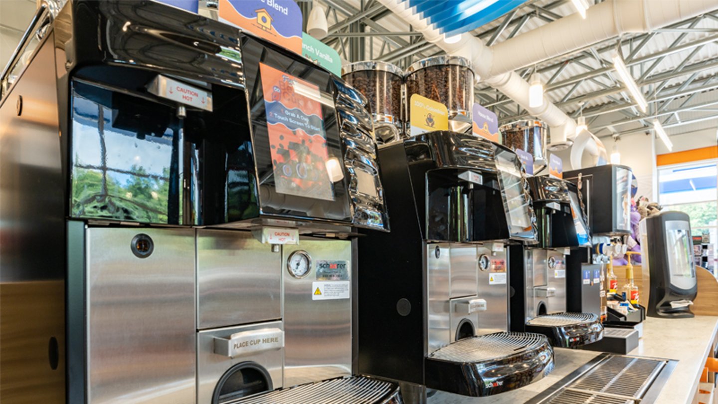 Bean to cup coffee machines at Onvo travel center in Dorrance Township, Pa