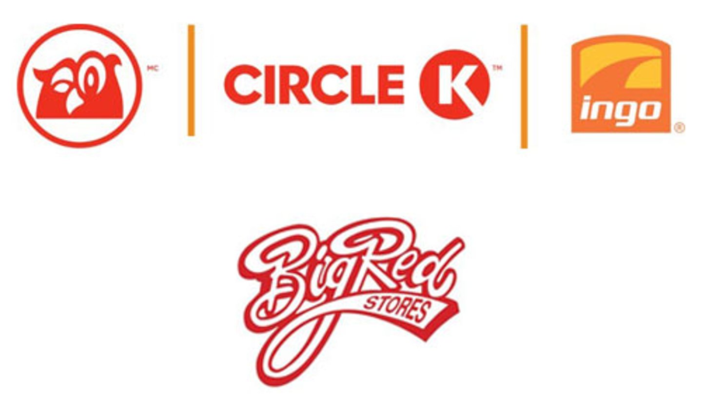 Logos for Couche-Tard's retail brands and Big Red Stores