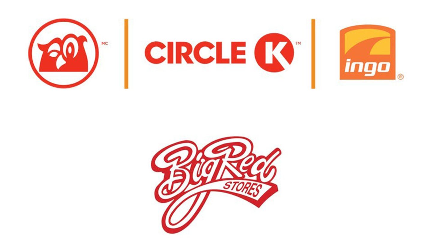 Logos for Couche-Tard's retail brands and Big Red Stores