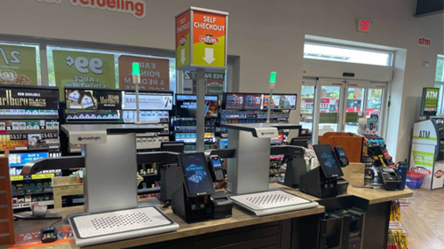 Mashgin self-checkout machine at a Refuel convenience store