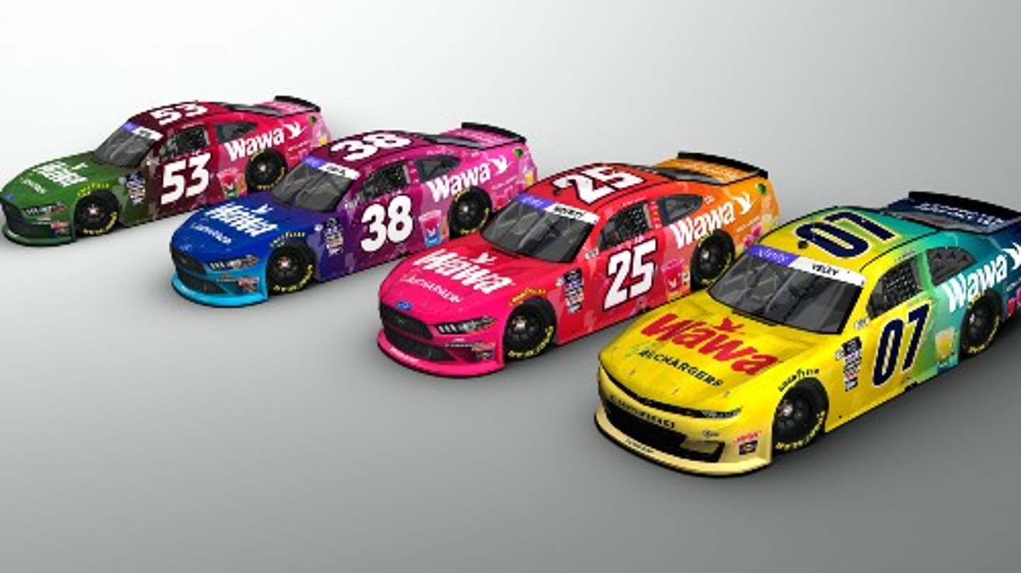 Wawa sponsored NASCAR automobiles