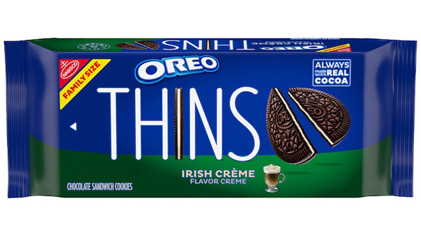 A bag of Oreo Irish Creme Thins 