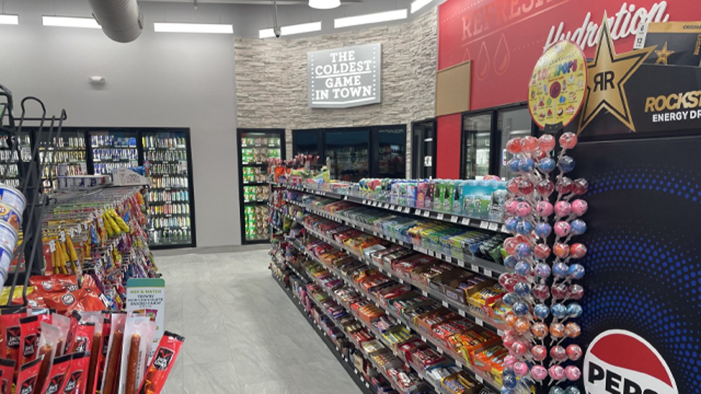 Snacks and drinks inside a new Allsup's convenience store