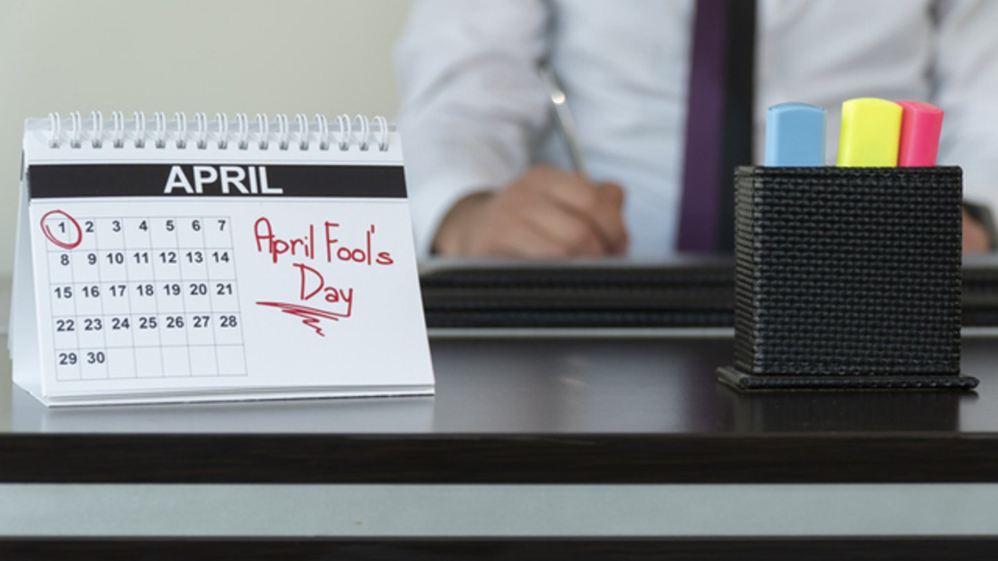 A desk calendar with April Fool's Day circled