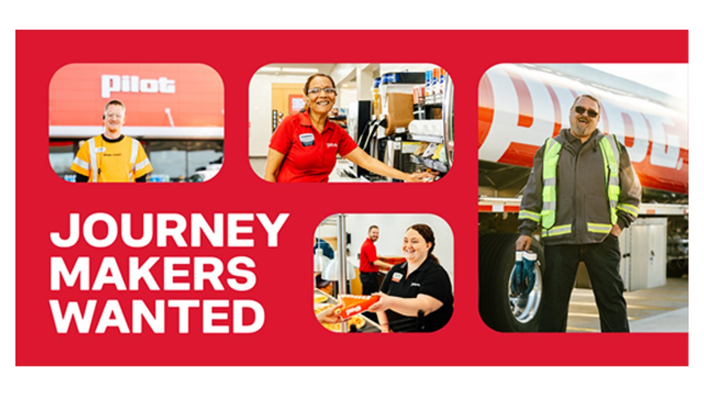 A Pilot promotion for its hiring initiative showing employees and the phrase Journey Makers Wanted