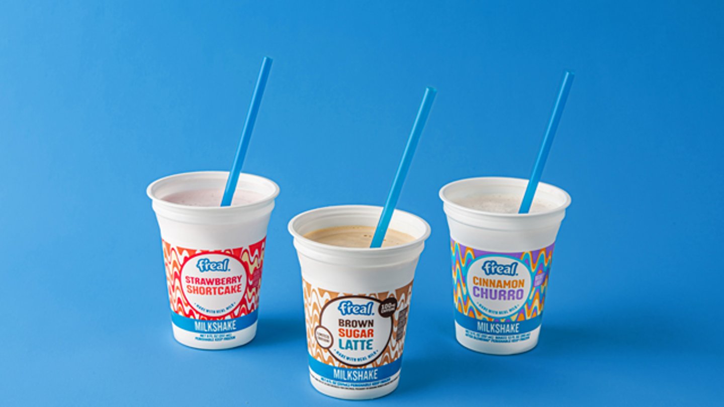 Three f'real milkshakes