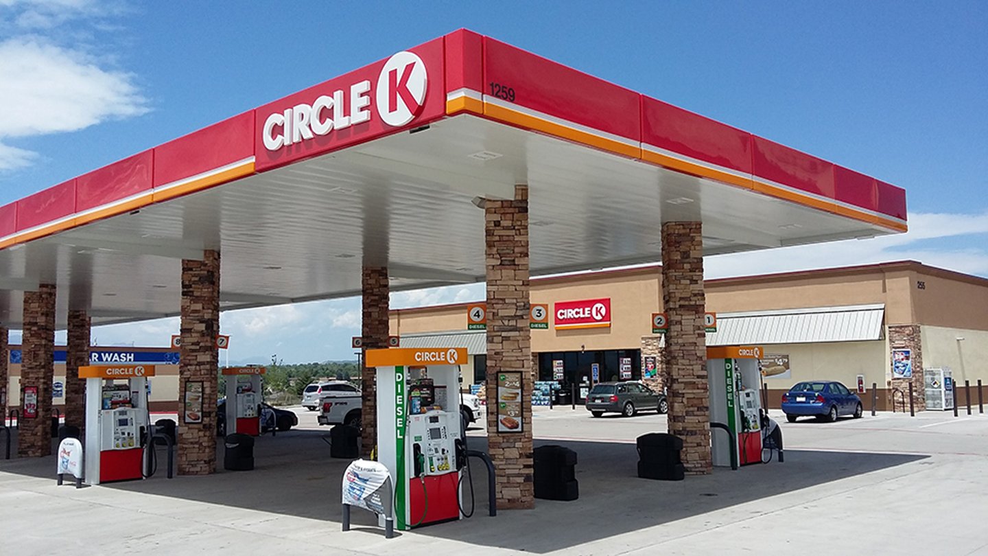 The view of a Circle K convenience store from the forecourt