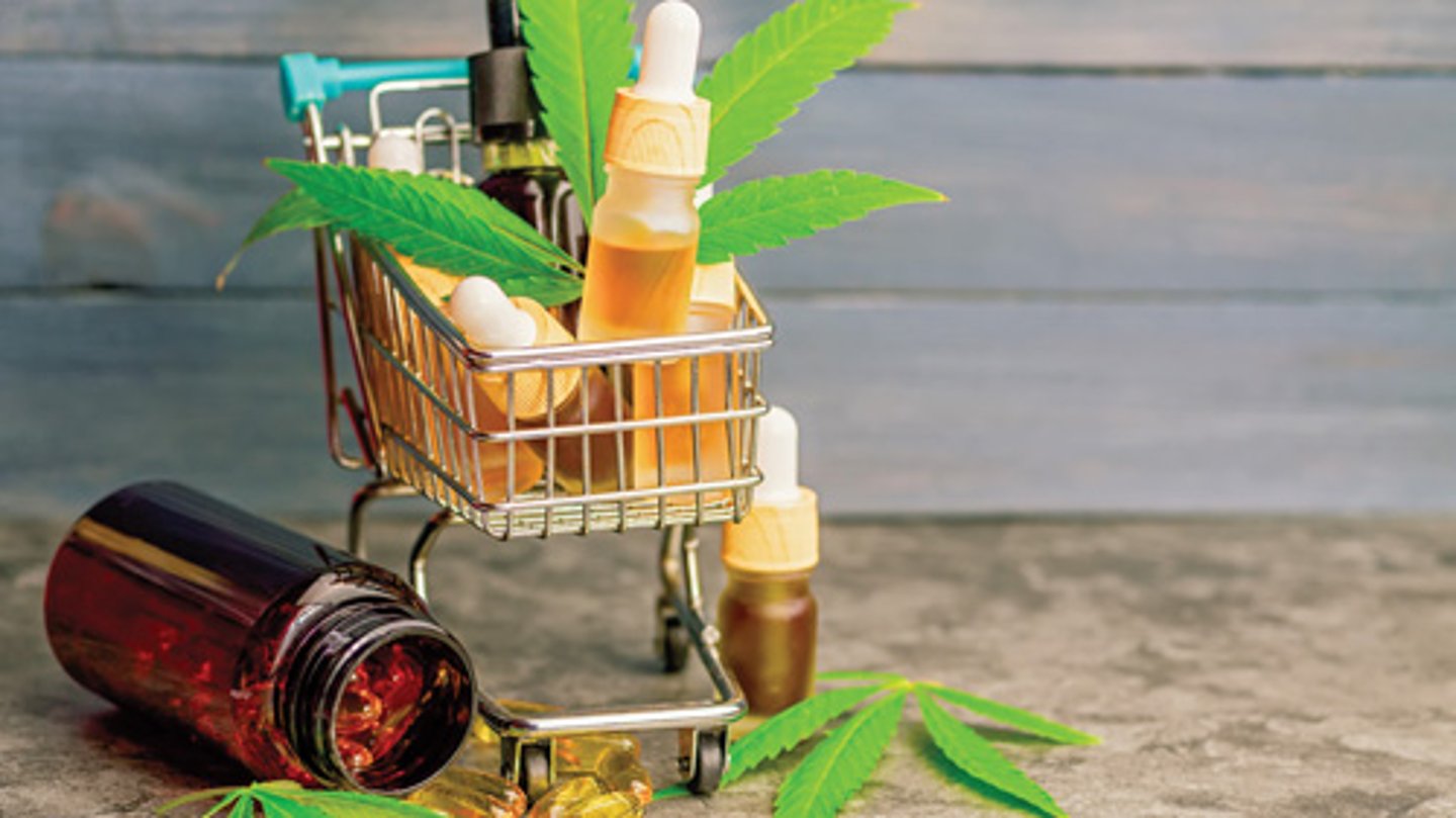 CBD products in a shopping cart
