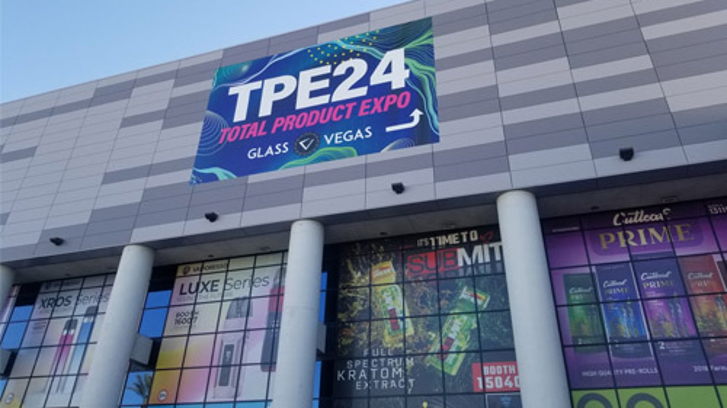 The Las Vegas Convention Center with the TPE 2024 sign