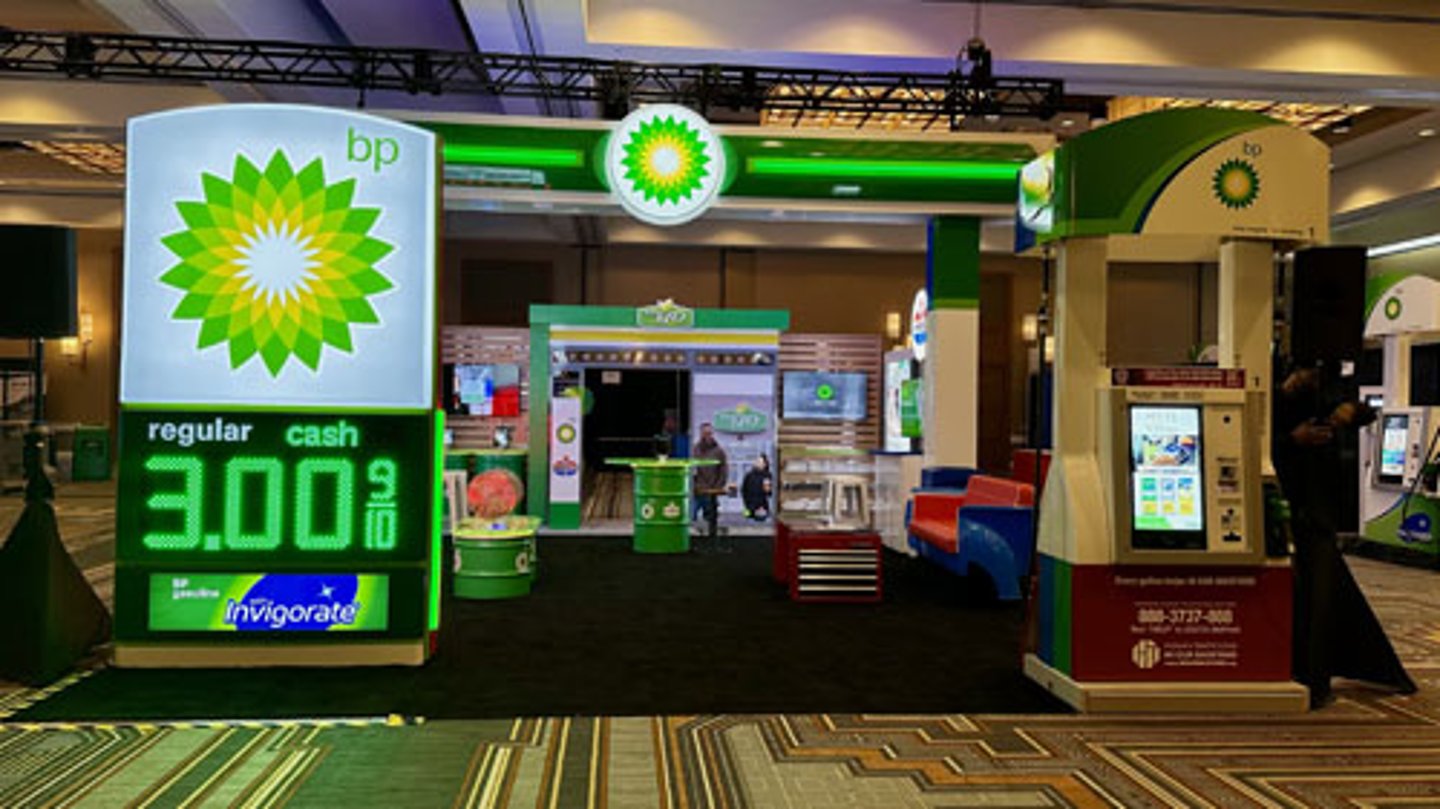 bp's fuels sign display at the 2024 BPAMA expo