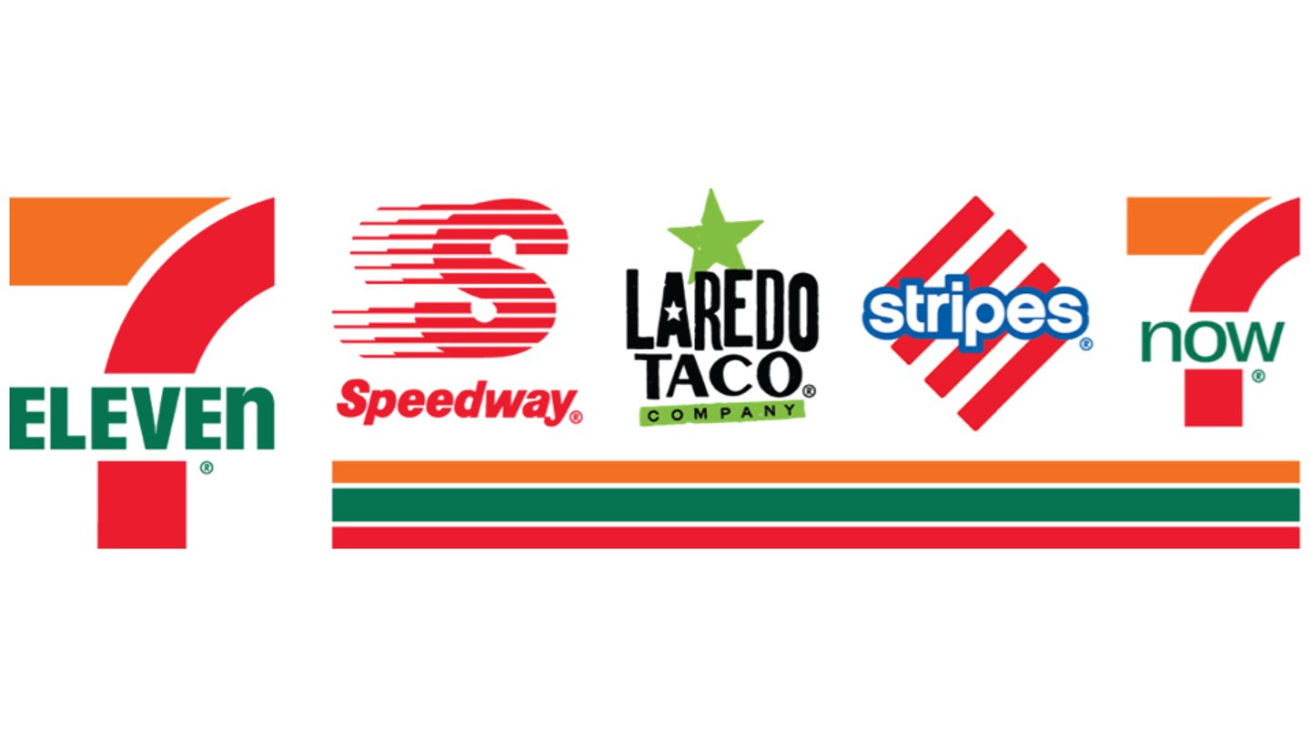 Logos for all of 7-Eleven stores, including Speedway and Stripes