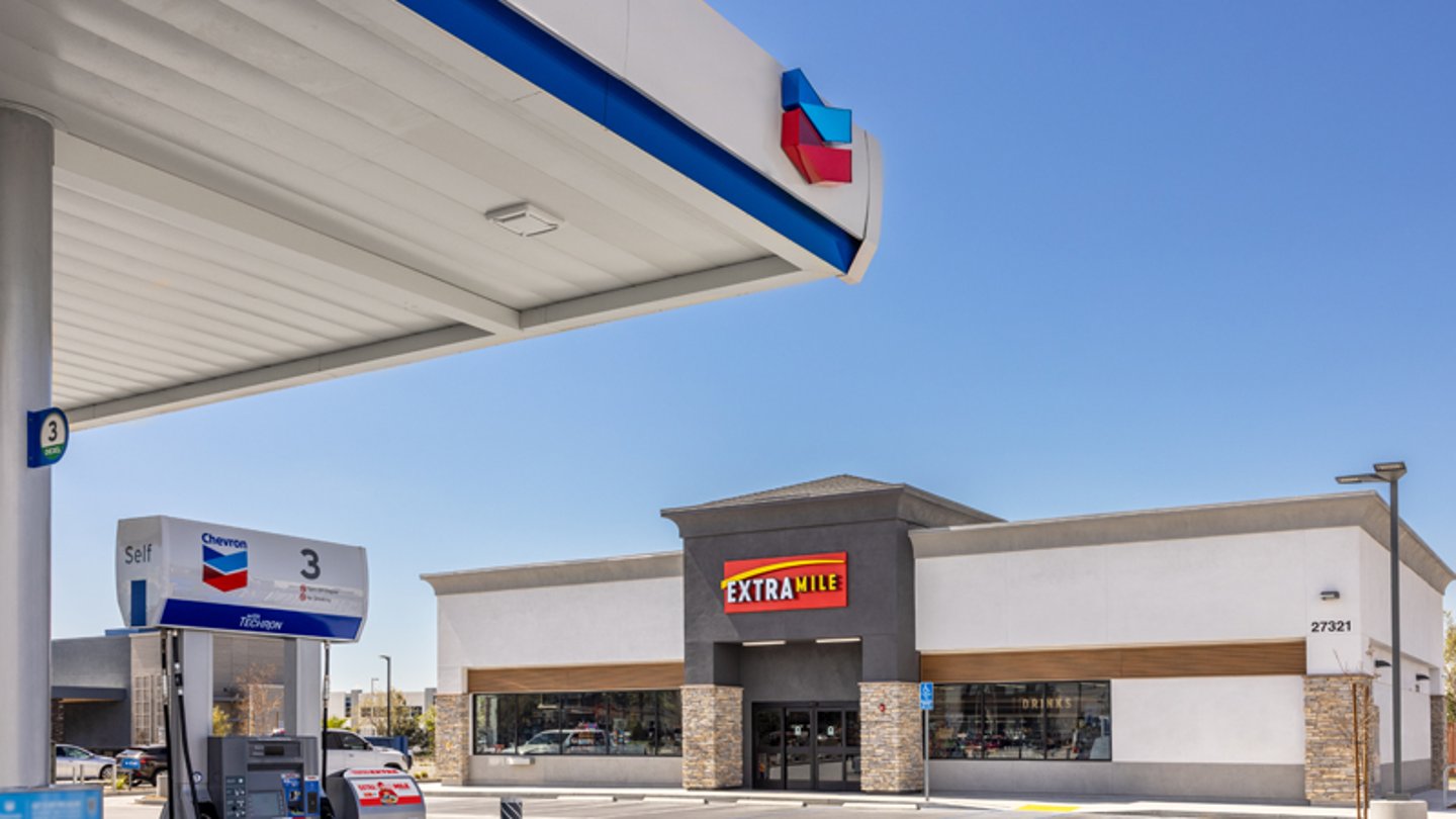 A view of a refreshed ExtraMile store from the forecourt