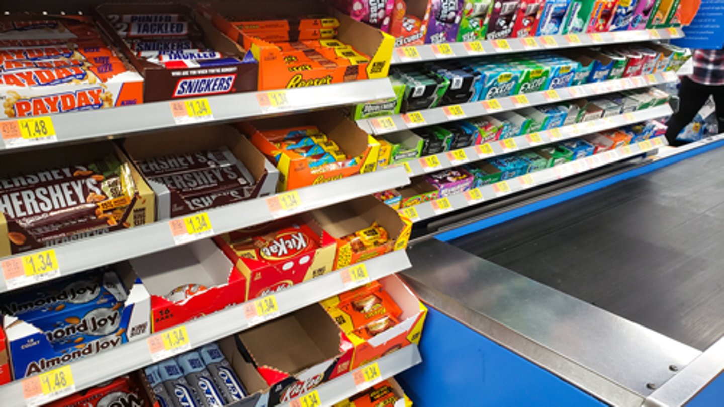 candy bars at checkout at a retail store