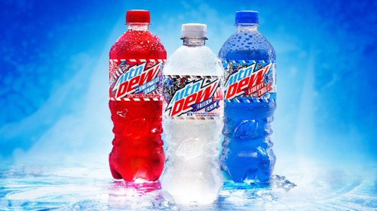 Mtn Dew Red, White and Blue Flavors