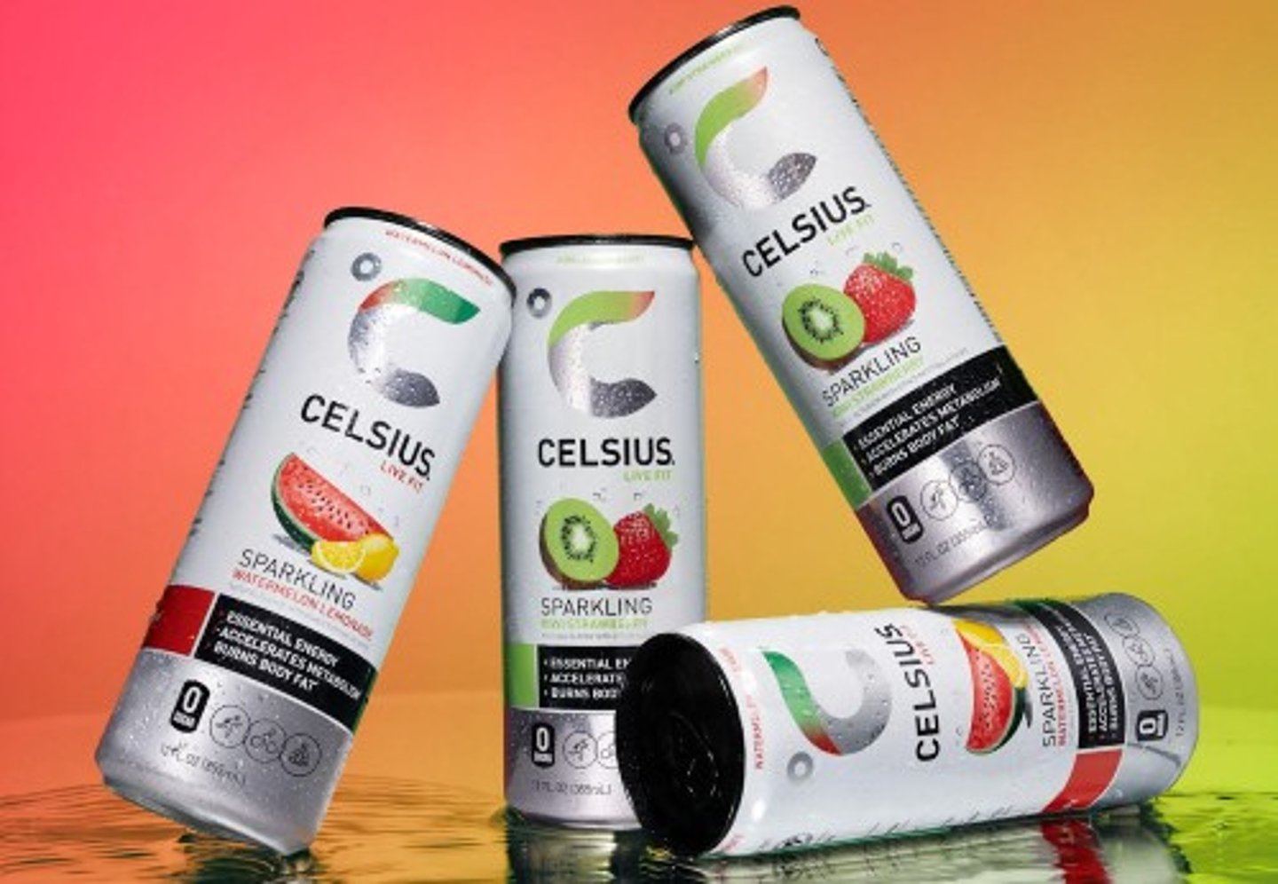 Celsius Sparkling Kiwi Strawberry and Watermelon Lemonade Drinks