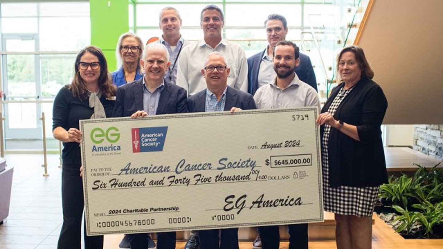 EG America donation check to the American Cancer Society 