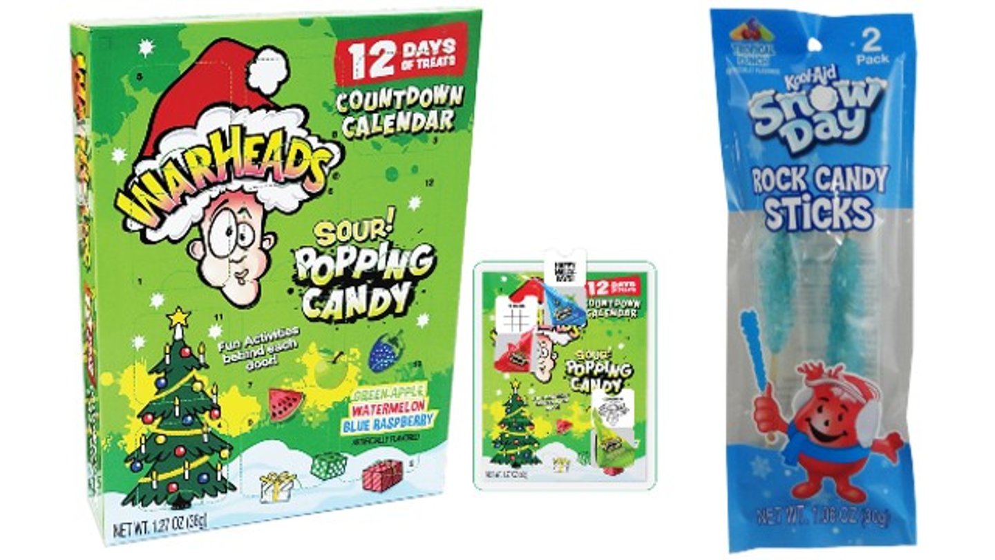 Hilco Sweets Warhead Countdown Holiday Calendar and Kool-Aid Rock Candy 